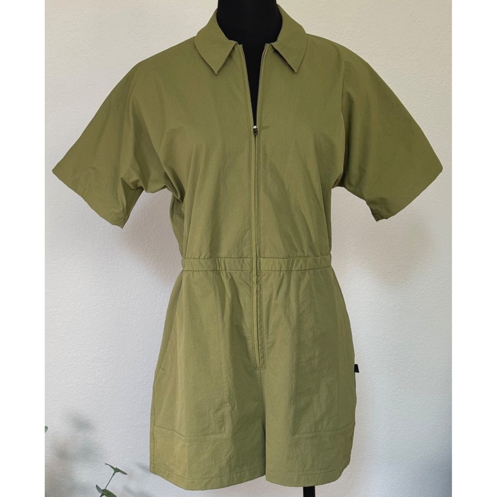 Lululemon Lab Zip Front Collared Romper Size 8 Bronze Green LW1DHPS 22-2‎ D4